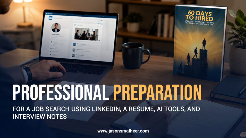 Professional preparation for a job search using LinkedIn, a resume, AI tools, and interview notes